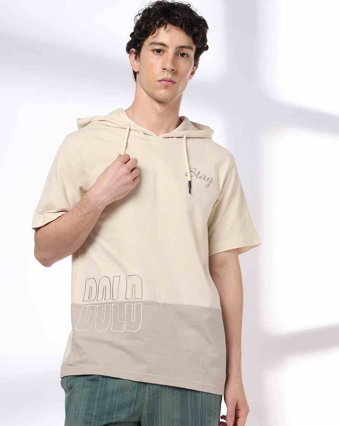 Men Colourblock Regular Fit Hooded T-Shirt