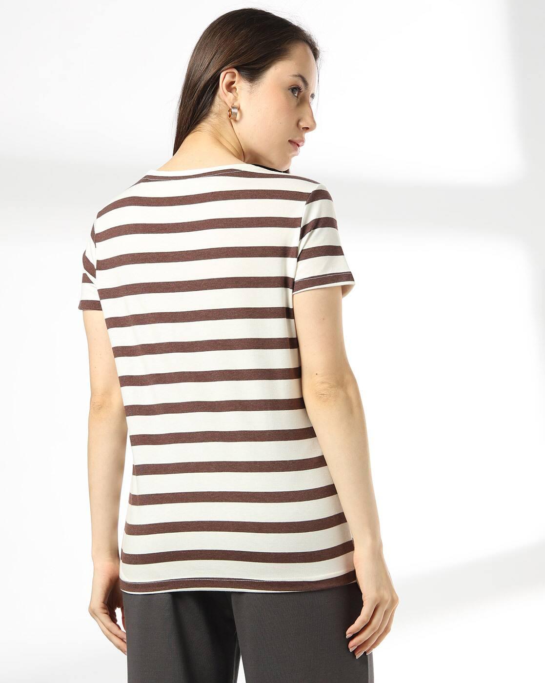 Teamspirit | Women Striped Regular Fit Crew-Neck T-Shirt|2