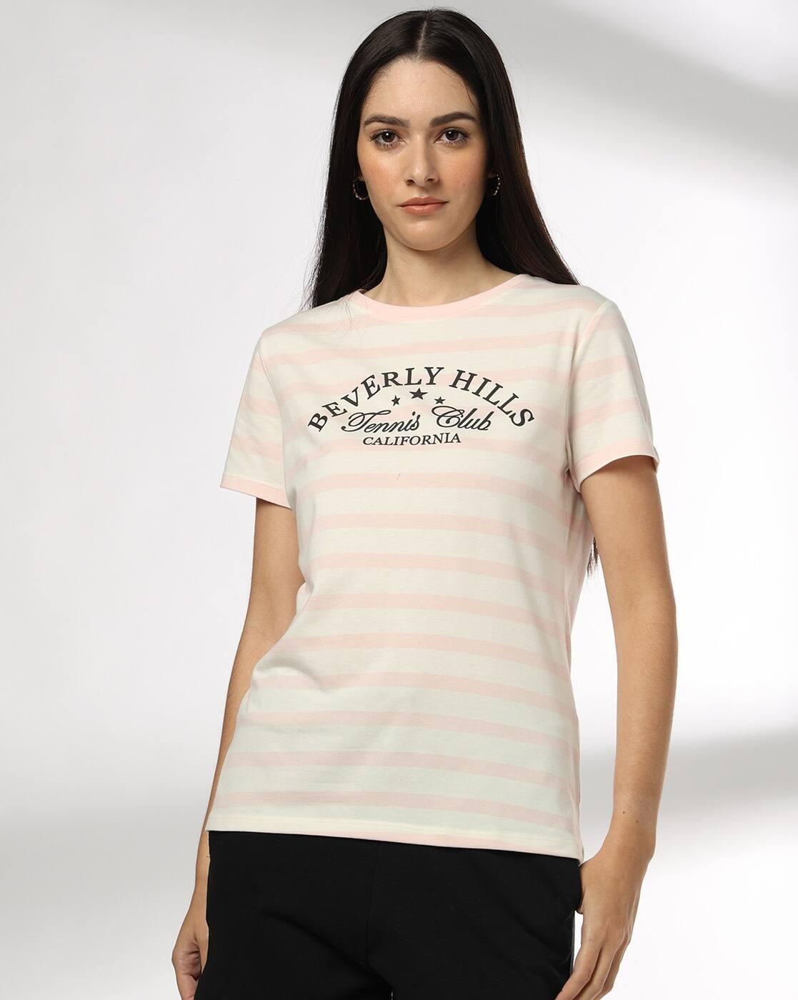 Women Striped Regular Fit Crew-Neck T-Shirt