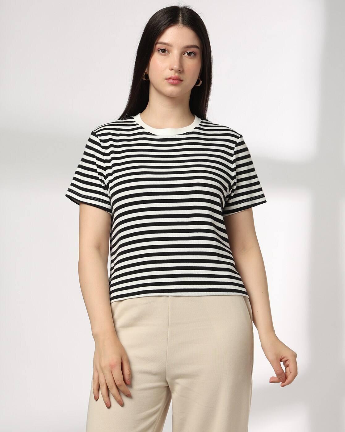 Teamspirit | Women Striped Regular Fit Round-Neck T-Shirt|0