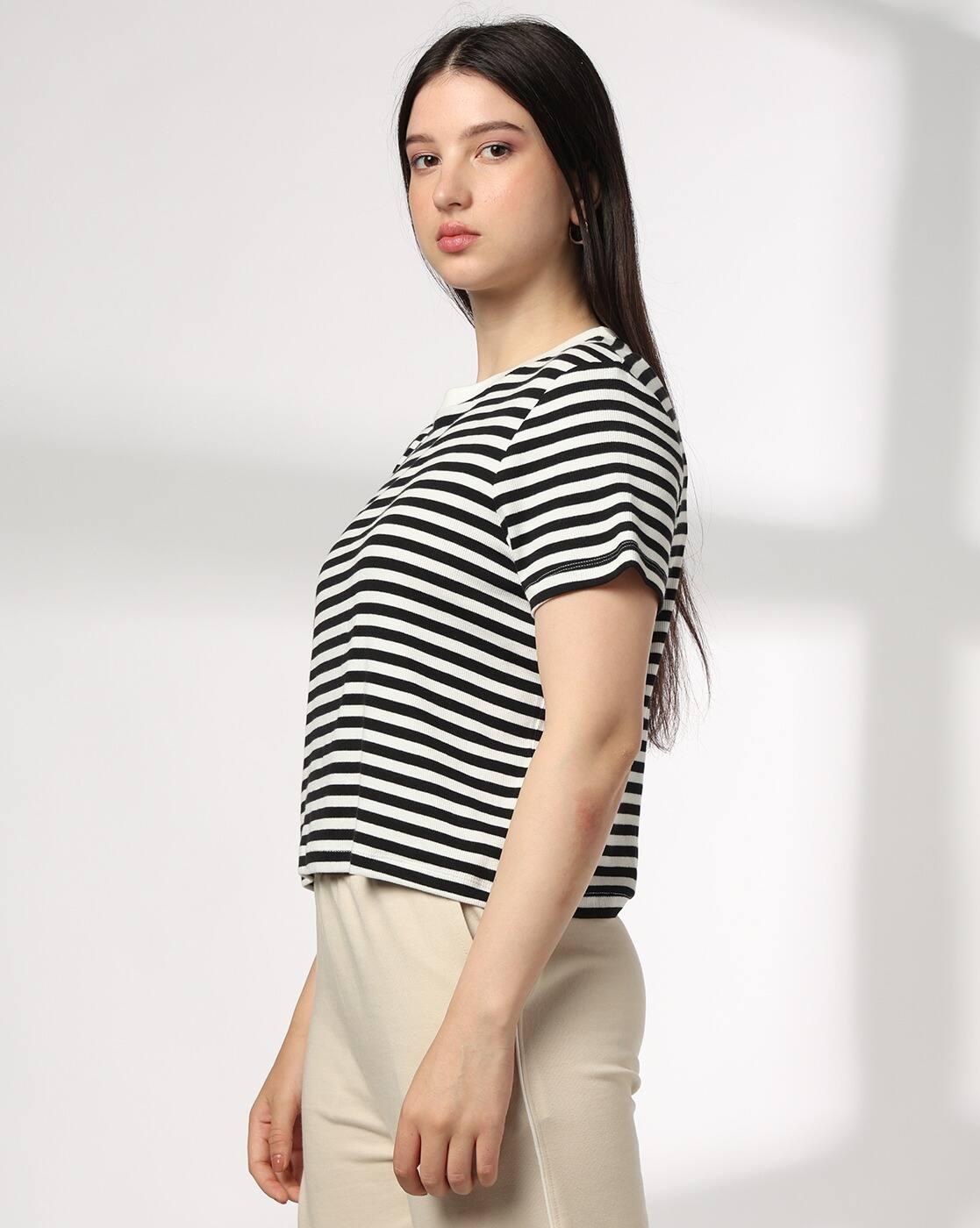 Teamspirit | Women Striped Regular Fit Round-Neck T-Shirt|1