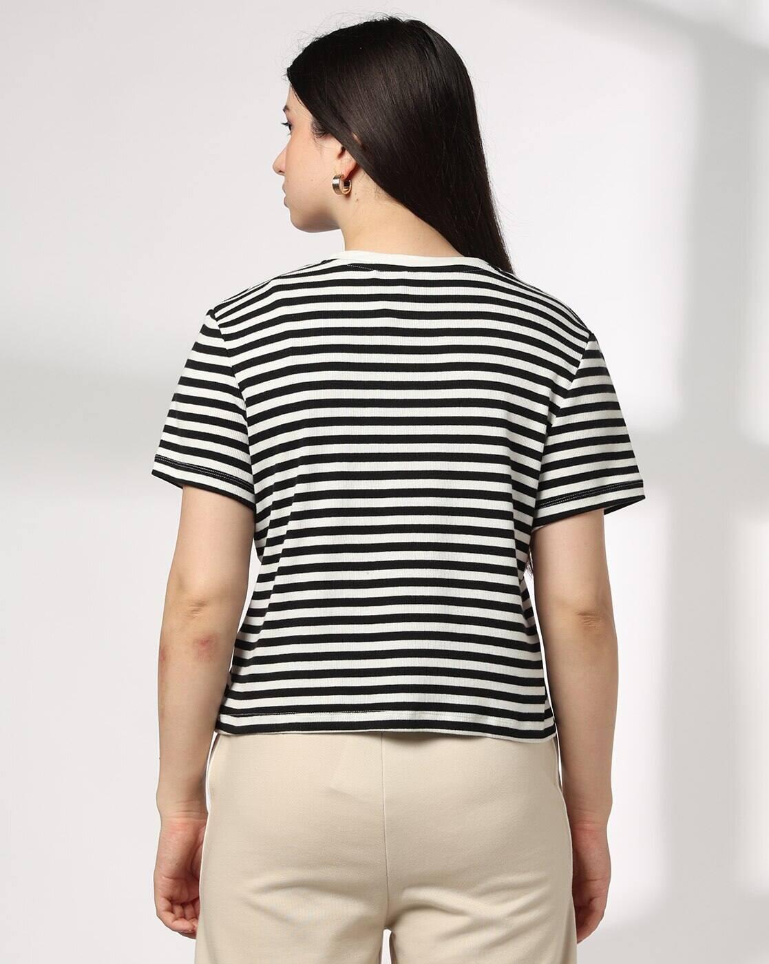 Teamspirit | Women Striped Regular Fit Round-Neck T-Shirt|2
