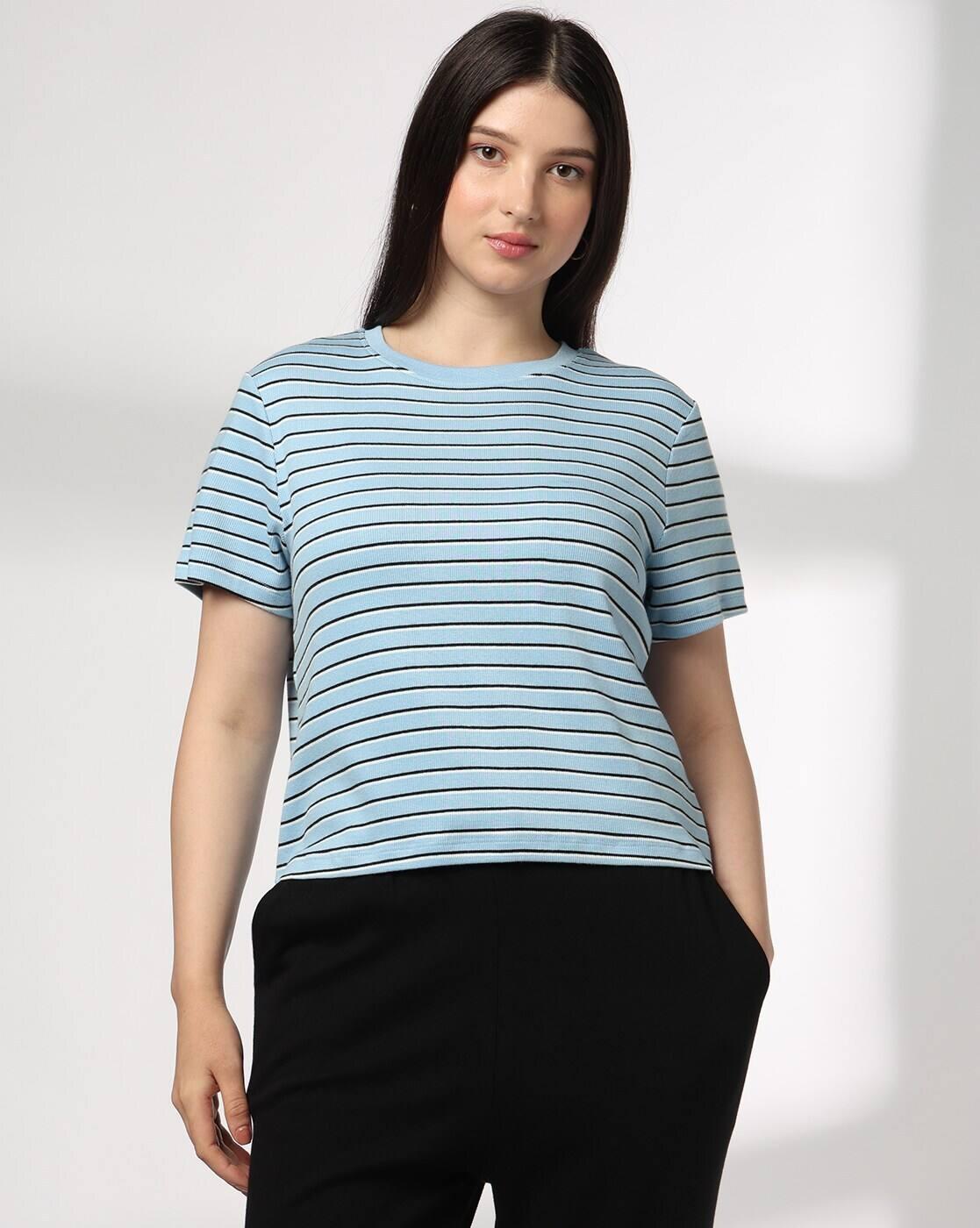 Women Striped Regular Fit Round-Neck T-Shirt