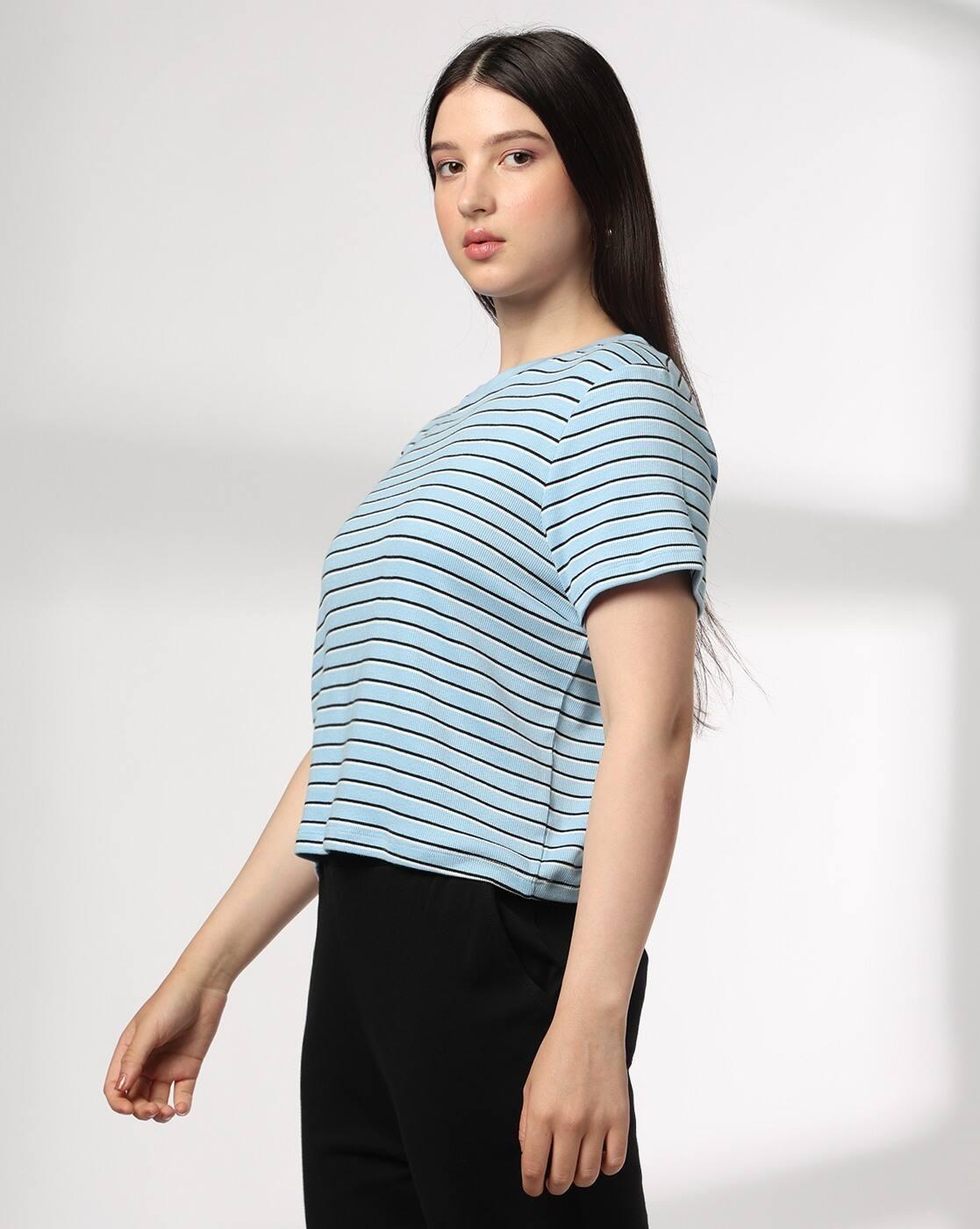 Teamspirit | Women Striped Regular Fit Round-Neck T-Shirt|1