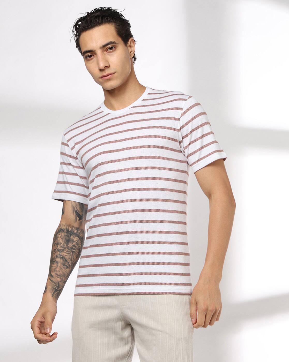 Men Striped Regular Fit Crew-Neck T-Shirt