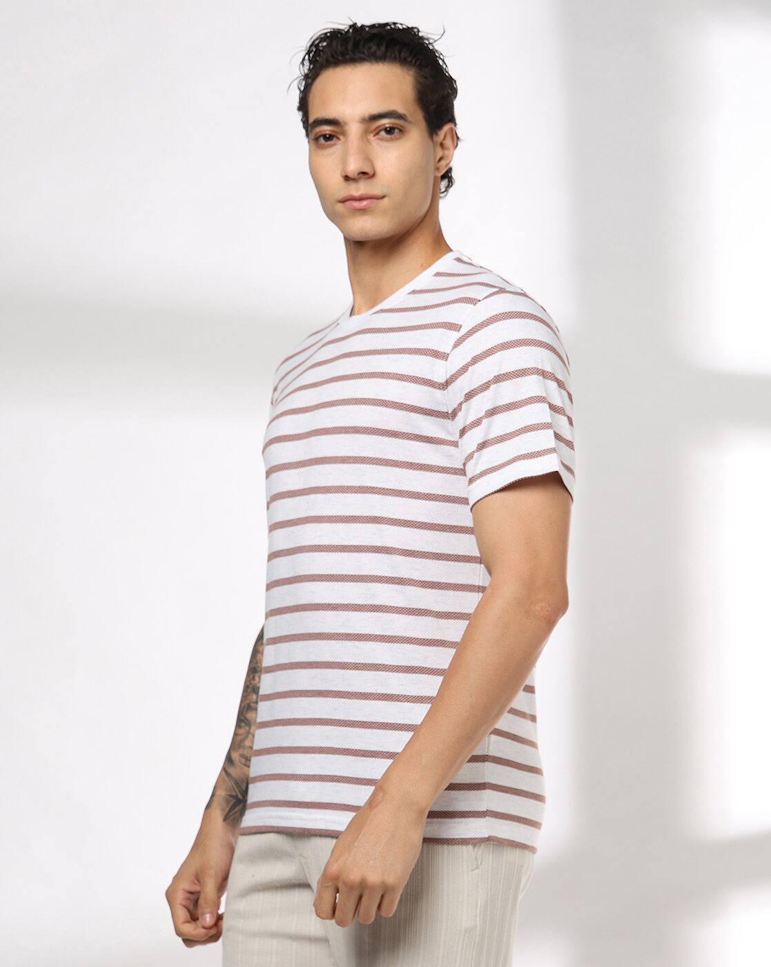 Teamspirit | Men Striped Regular Fit Crew-Neck T-Shirt|1