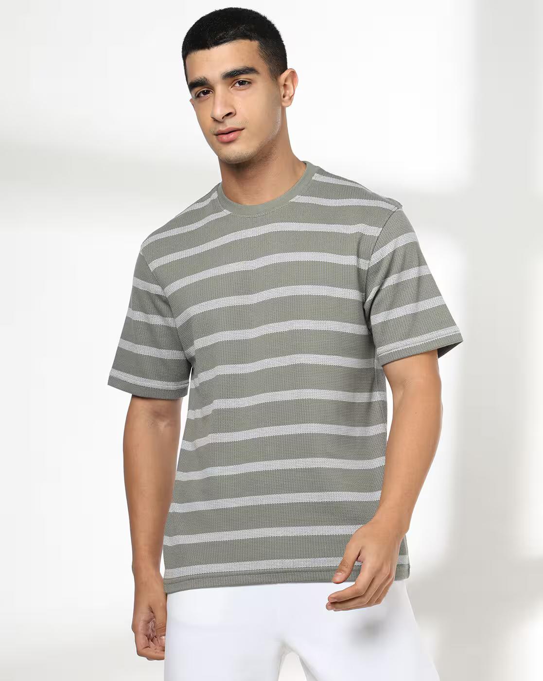 Teamspirit | Men Striped Regular Fit Crew-Neck T-Shirt|0
