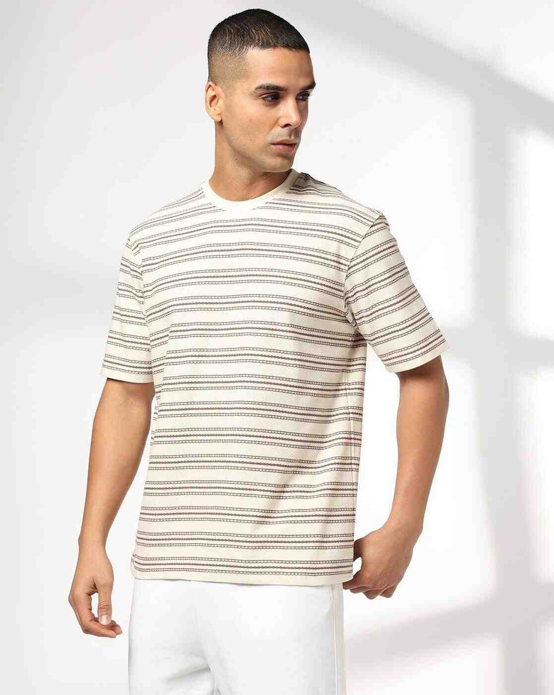 Men Striped Regular Fit Crew-Neck T-Shirt