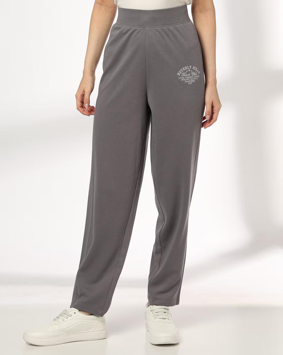 Women Typographic Embroidered Straight Fit Track Pants