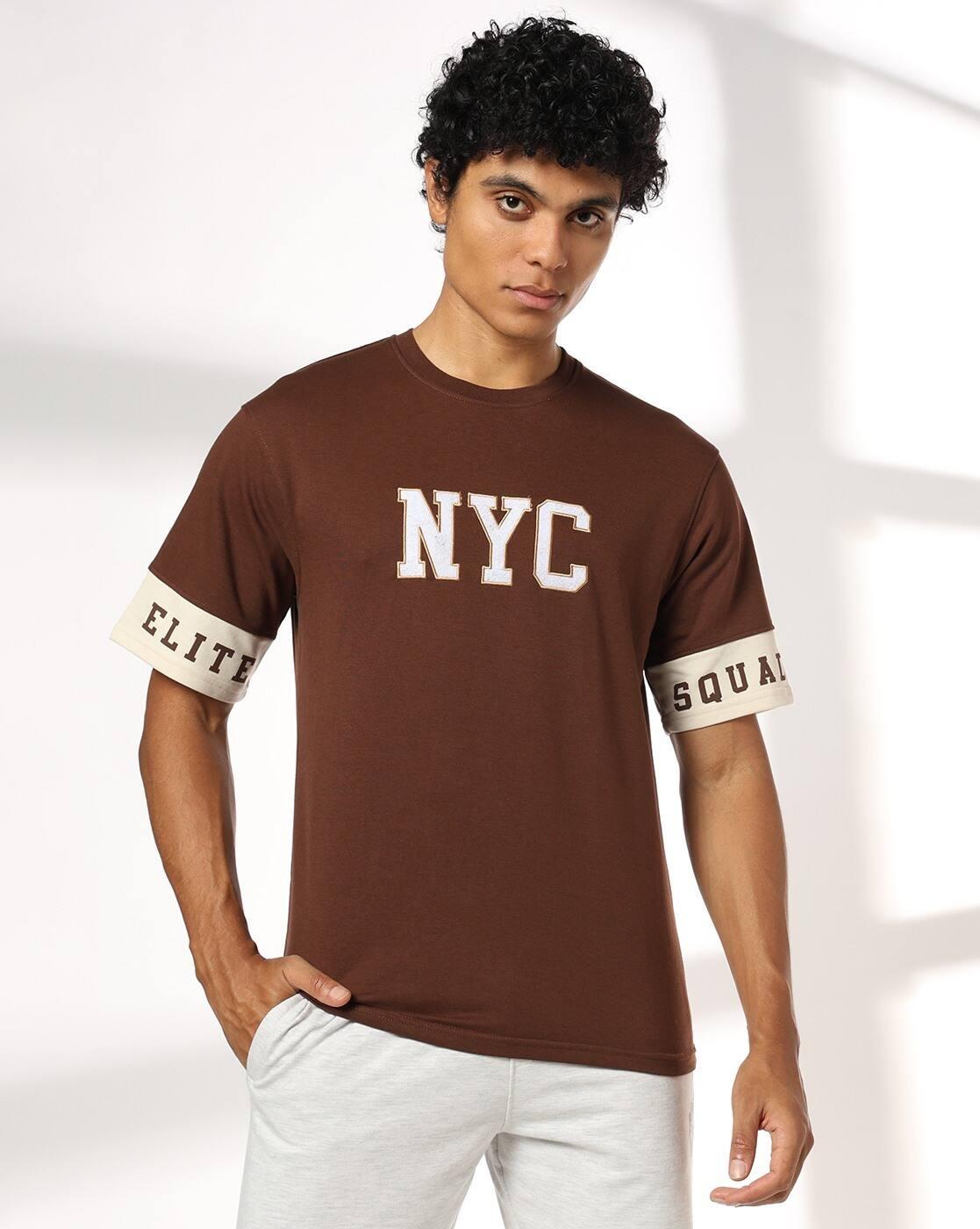 Men Typographic Print Regular Fit Crew-Neck T-Shirt