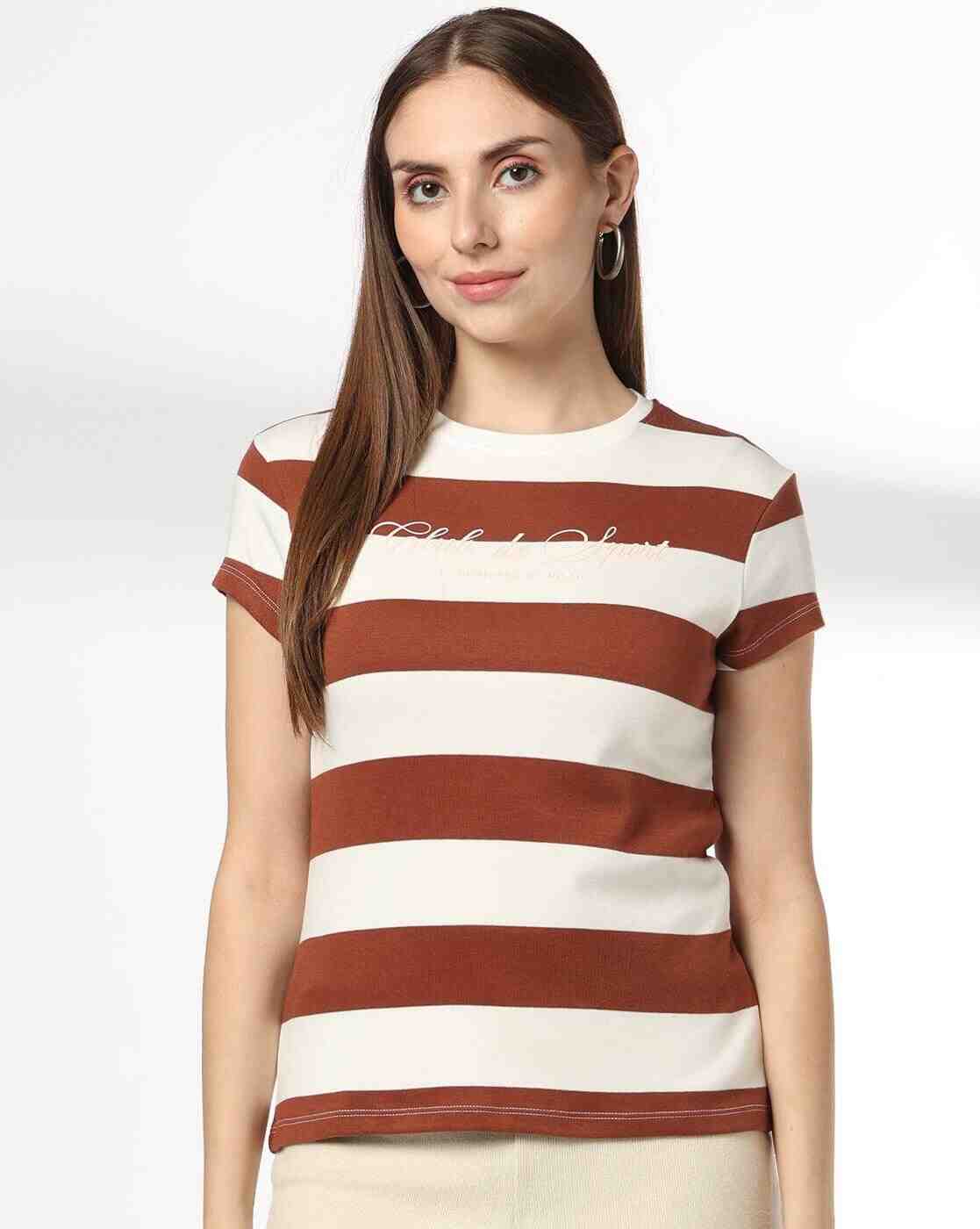 Teamspirit | Women Striped Regular Fit T-Shirt|0