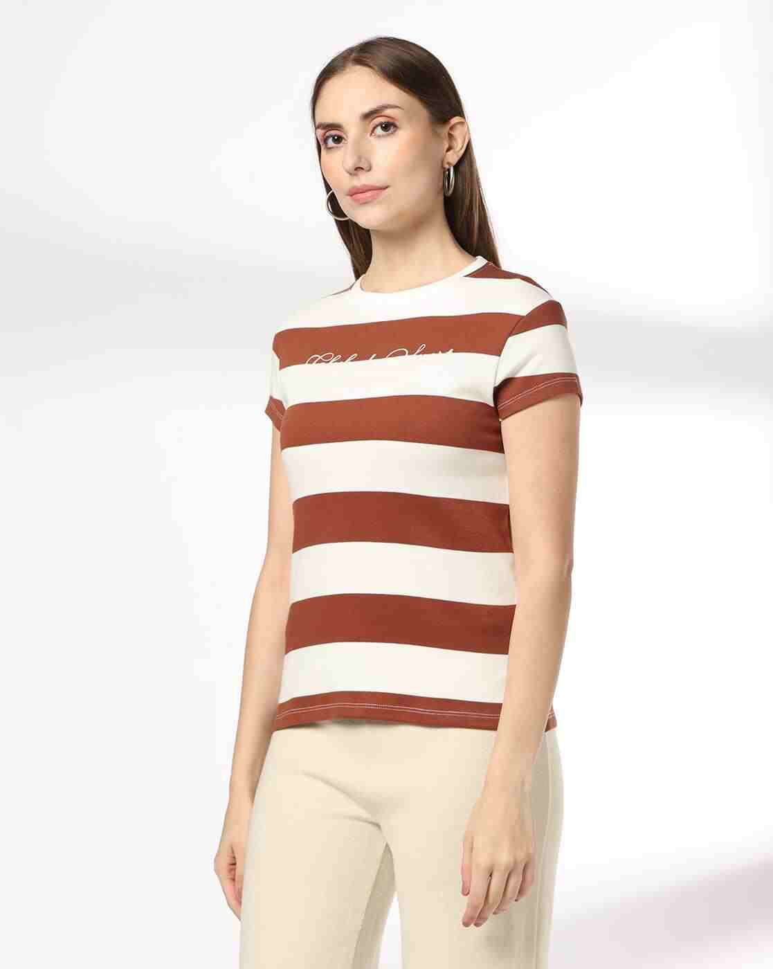 Teamspirit | Women Striped Regular Fit T-Shirt|1