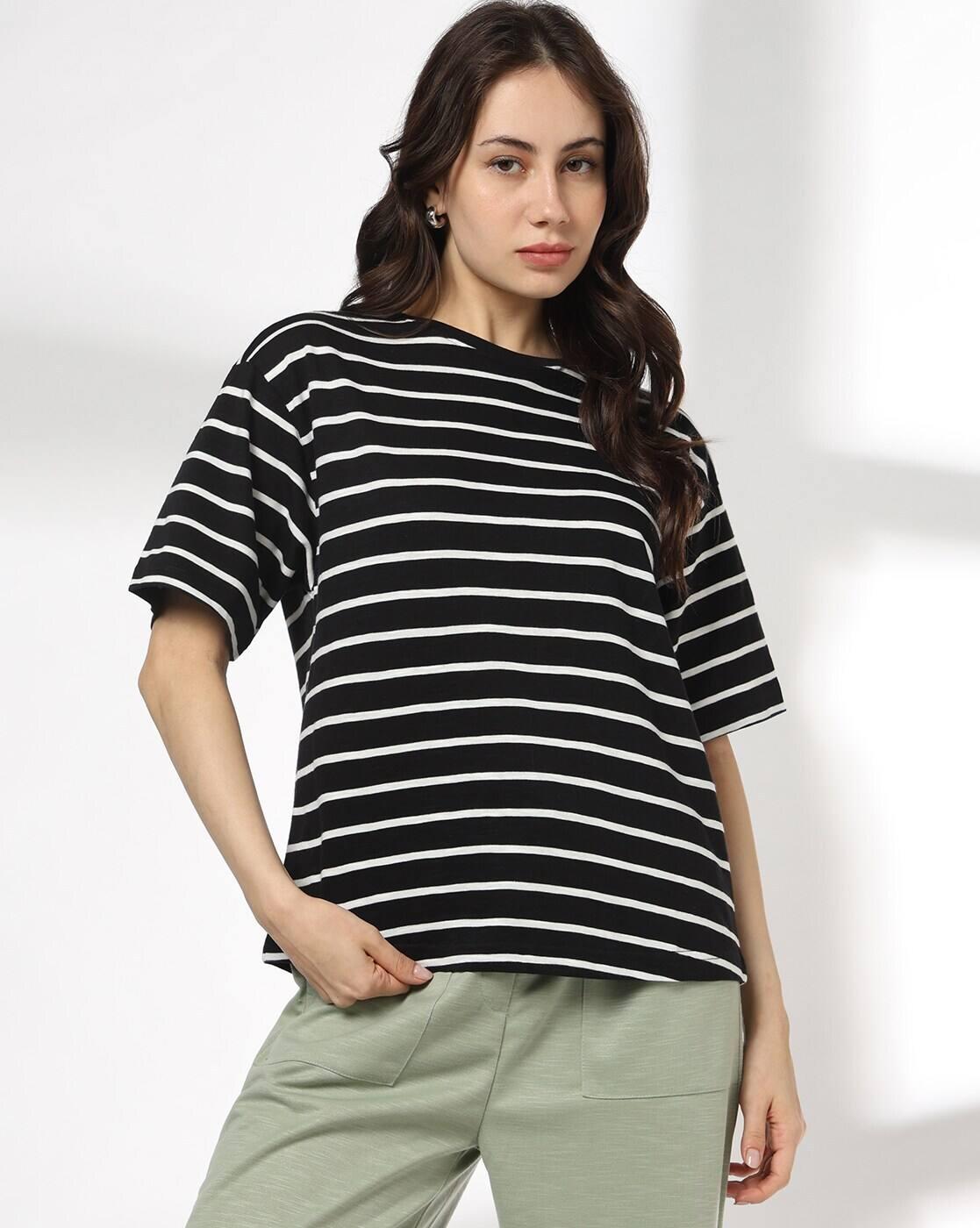 Teamspirit | Women Striped Regular Fit Crew-Neck T-Shirt|0