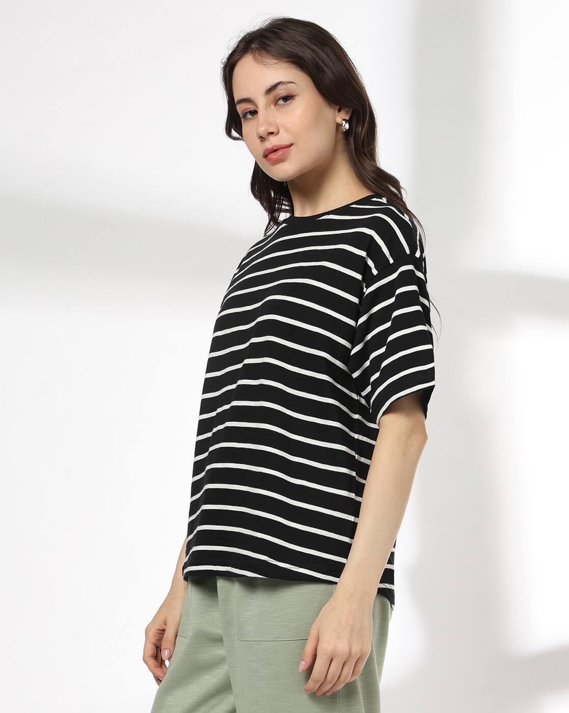 Teamspirit | Women Striped Regular Fit Crew-Neck T-Shirt|1