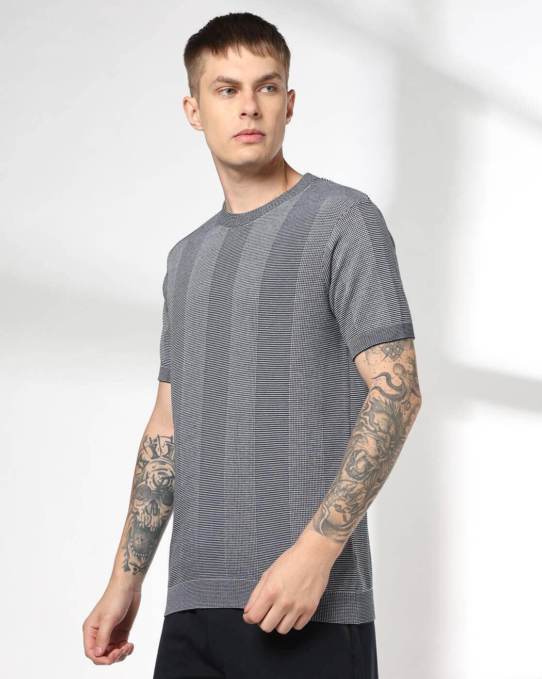 Teamspirit | Men Verti Wide Striped Regular Fit Crew-Neck T-Shirt|1