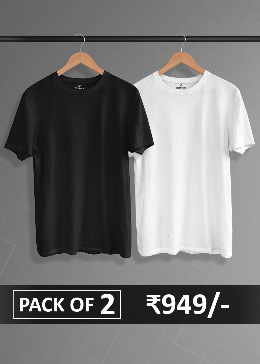 Solid Half Sleeve T-Shirt Men's Combo Black & White