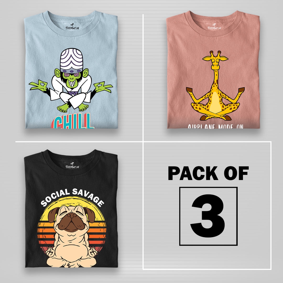 PRONK | Men Graphic Half Sleeve T-Shirt Combo - Pack of 3