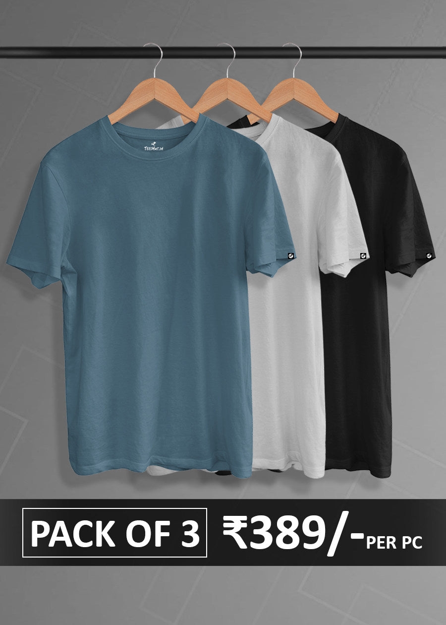 PRONK | Solid Half Sleeve T-Shirt Men's Combo - Pack of 3