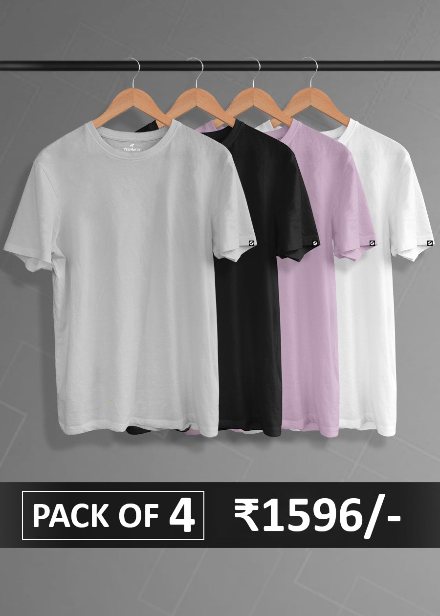 PRONK | Solid Half Sleeve T-Shirt Men's Combo - Pack of 4
