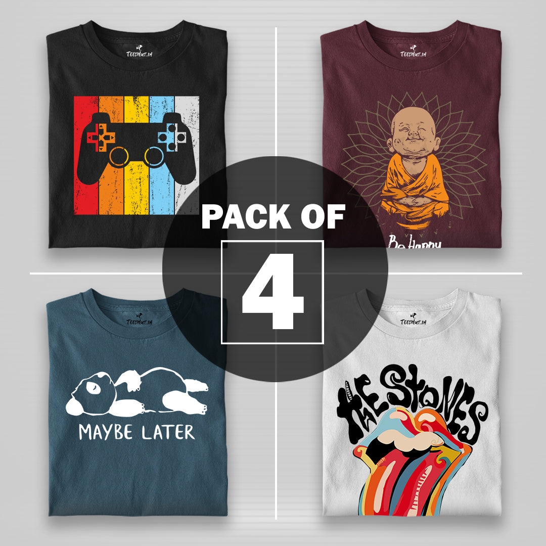 PRONK | Men Graphic Half Sleeve T-Shirt Combo - Pack of 4