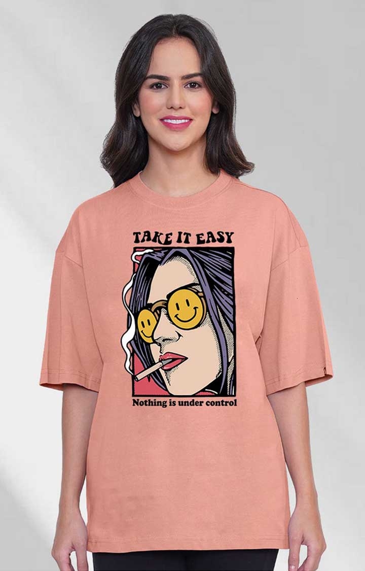PRONK | Take It Easy Women's Oversized T Shirt Salmon Pink