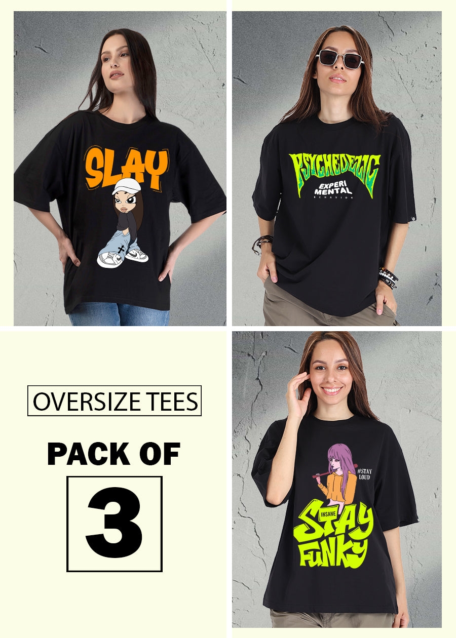 PRONK | Women Oversized T-Shirts Combo - Pack of 3