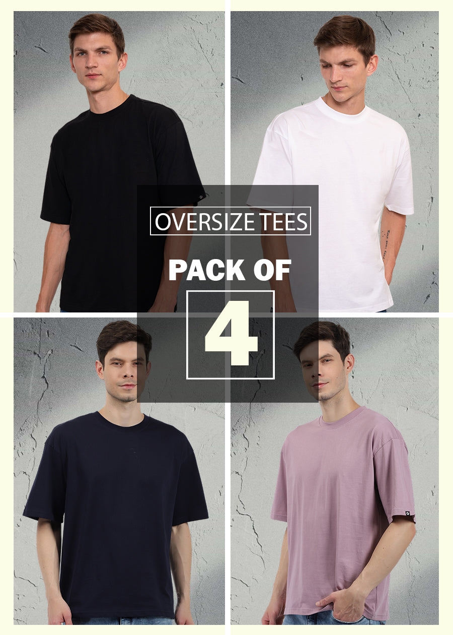 Solid Men's Oversized T-Shirts Combo - Pack of 4
