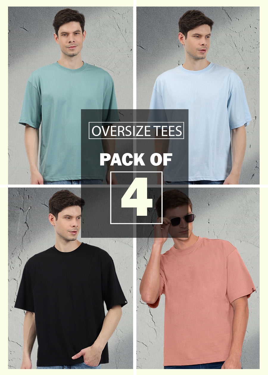 PRONK | Solid Men's Oversized T-Shirts Combo - Pack of 4