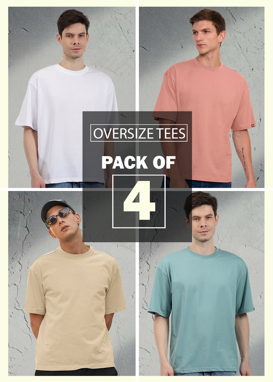 PRONK | Solid Men's Oversized T-Shirts Combo - Pack of 4