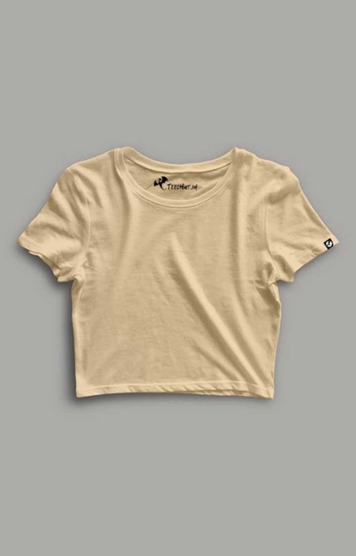 Women's Solid Beige Crop T-shirt