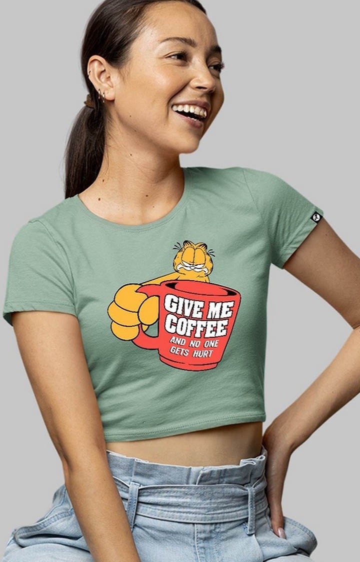 Women's Give Me Coffee Green Crop T-shirt