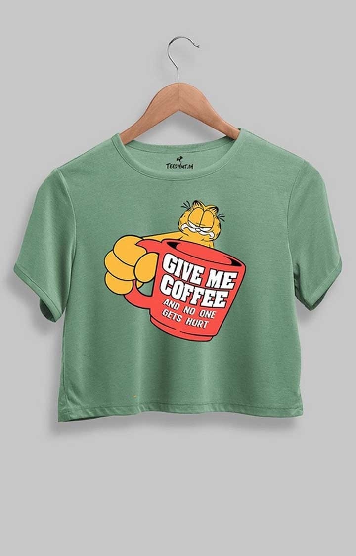 Women's Give Me Coffee Green Crop T-shirt