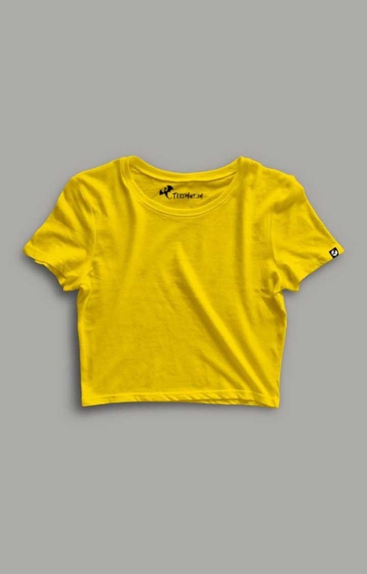 Women's Solid Pineapple Yellow Crop T-shirt