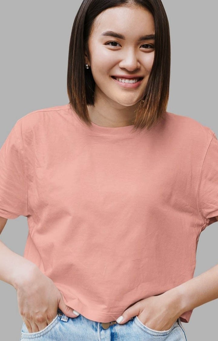 Women's Solid Salmon Pink Crop-T-shirt