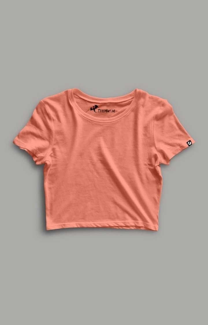 Women's Solid Salmon Pink Crop-T-shirt