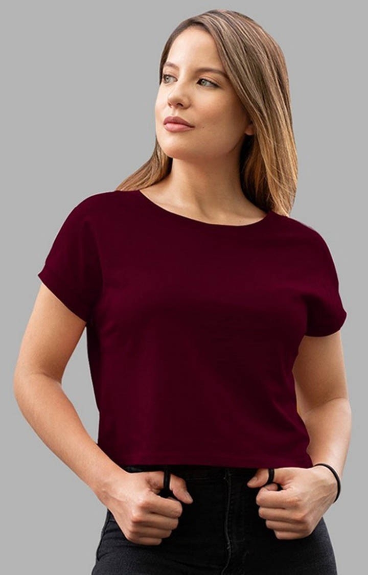 Women's Wine Red Crop T-shirt