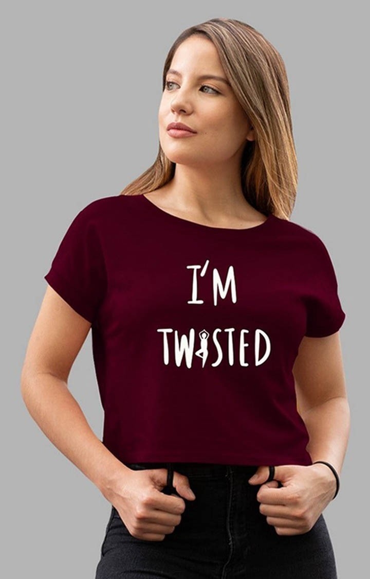Women's "I M Twisted" Wine Crop T-shirt