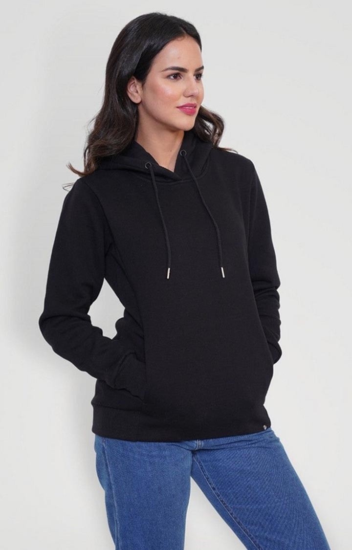 TeesHut | Women Fleece Hoodie Sweatshirt - Black
