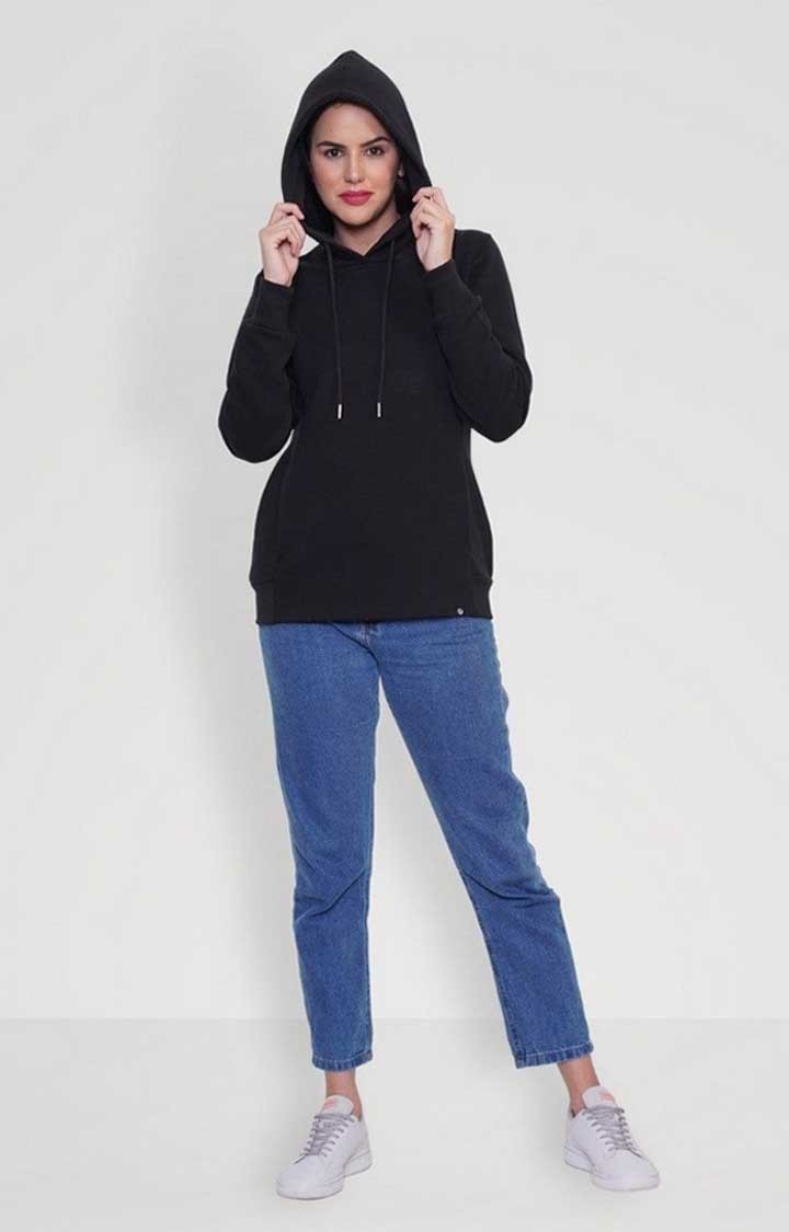 Women Fleece Hoodie Sweatshirt - Black