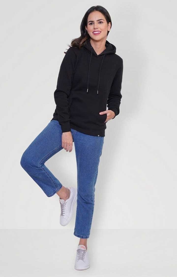 Women Fleece Hoodie Sweatshirt - Black