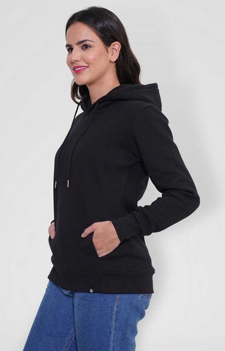 Women Fleece Hoodie Sweatshirt - Black