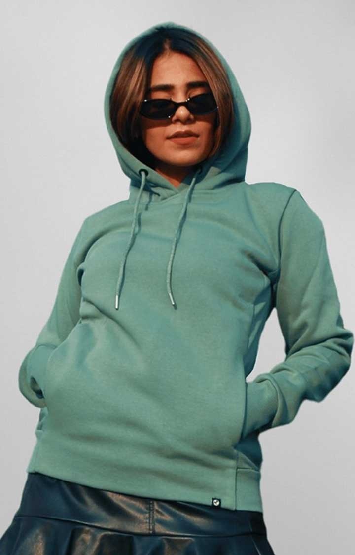 Women Fleece Hoodie Sweatshirt - Olive Green