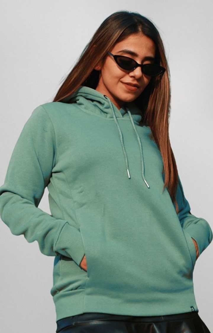 Women Fleece Hoodie Sweatshirt - Olive Green