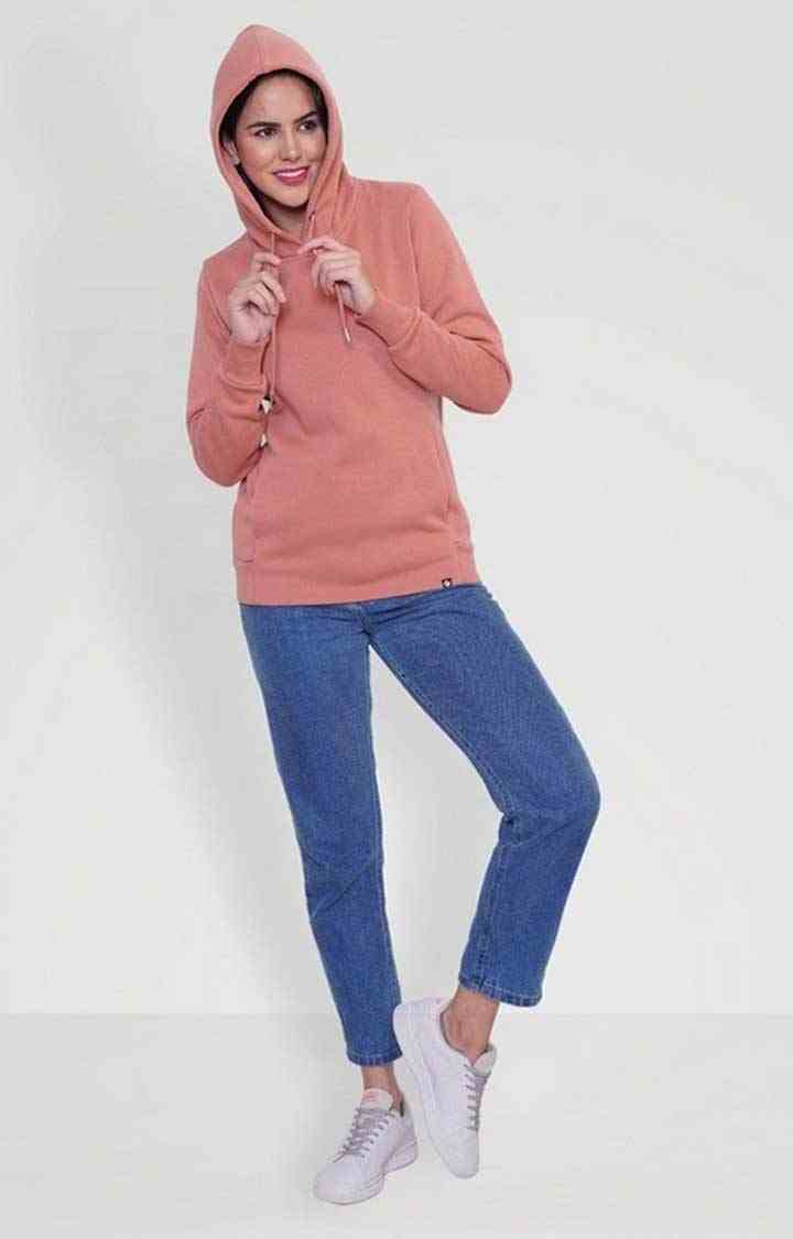 Women Fleece Hoodie Sweatshirt - Salmon Pink