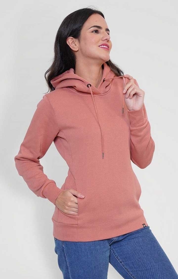 Women Fleece Hoodie Sweatshirt - Salmon Pink