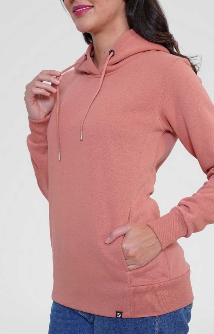 Women Fleece Hoodie Sweatshirt - Salmon Pink