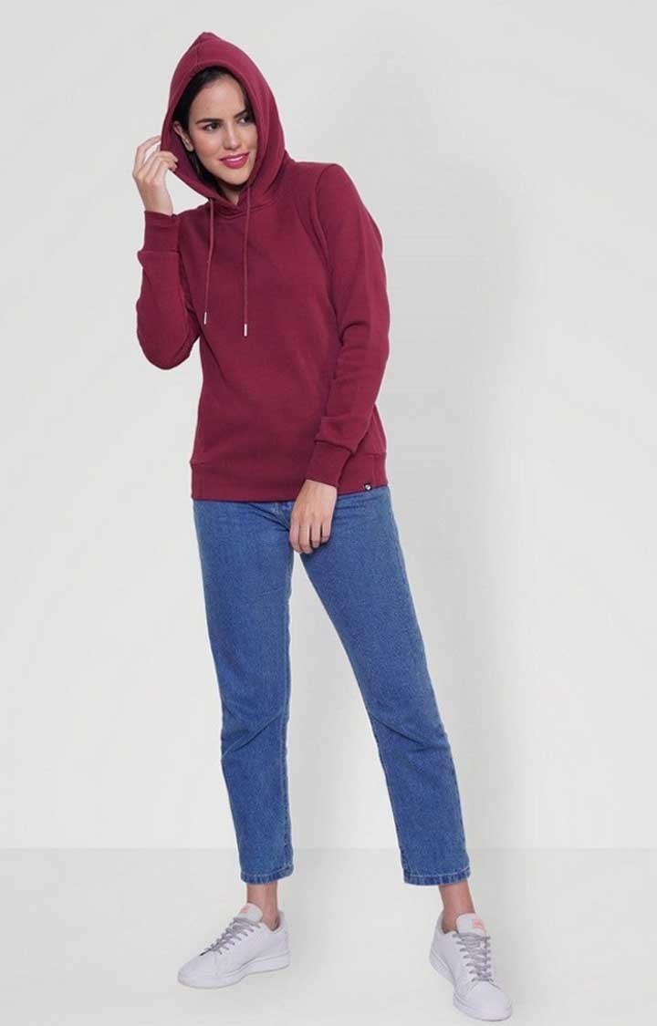 Women Fleece Hoodie Sweatshirt - Wine