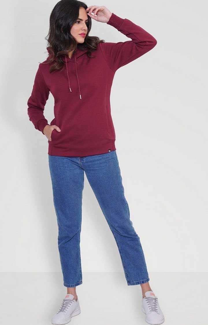 Women Fleece Hoodie Sweatshirt - Wine