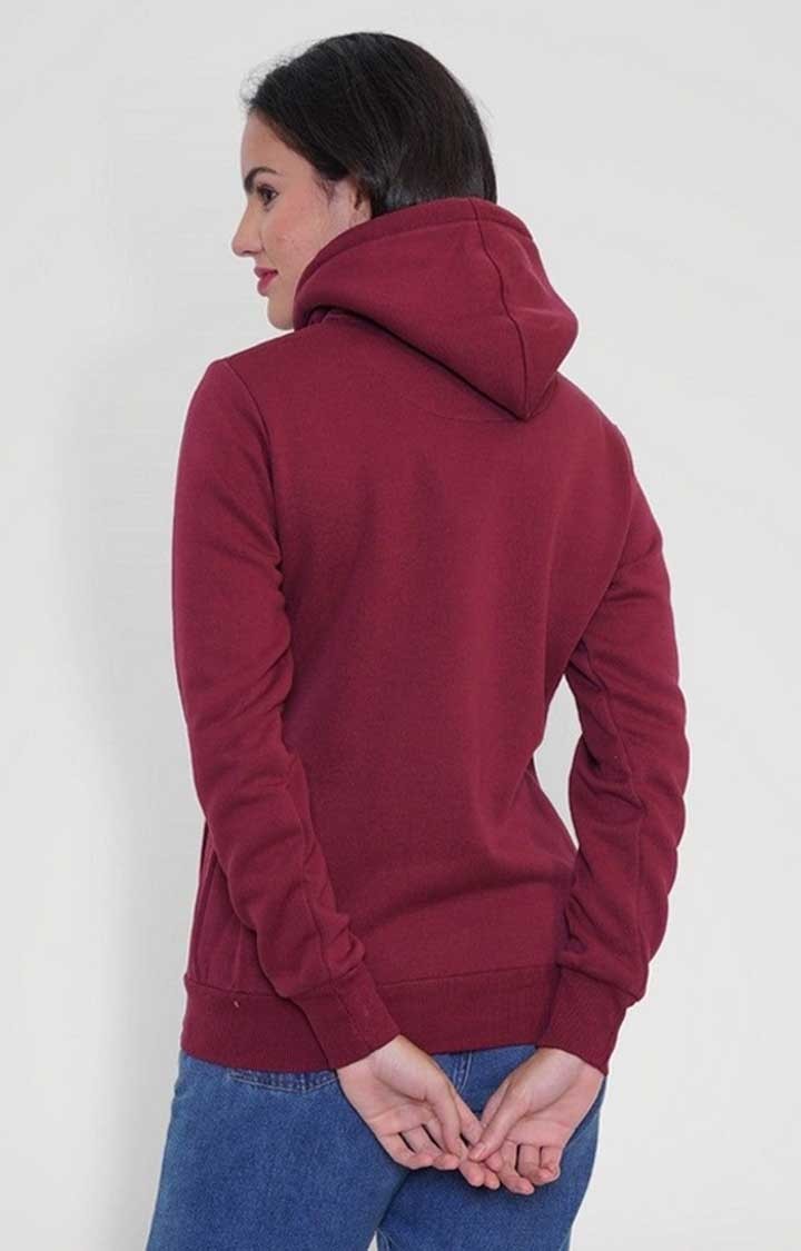 Women Fleece Hoodie Sweatshirt - Wine