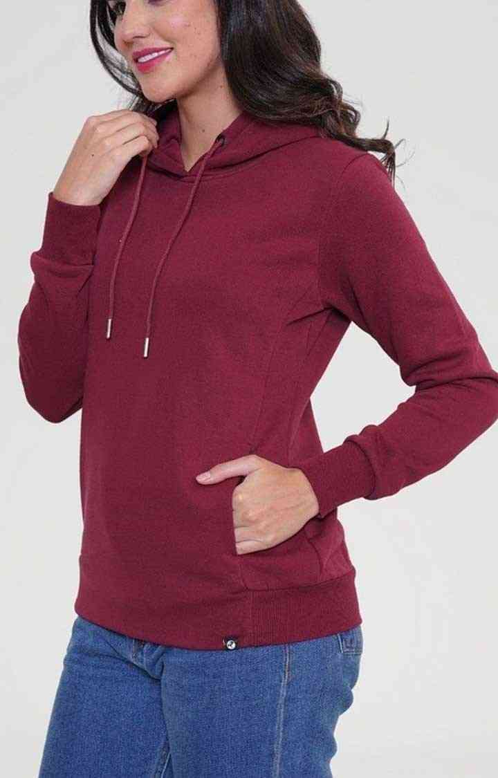 Women Fleece Hoodie Sweatshirt - Wine